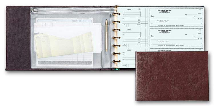 3-On-A-Page Brown Vinyl 7 Ring Check Binder