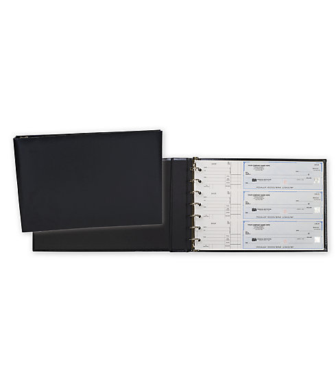 A durable cover that securely holds your pre-punched 3-On-A-Page checks, while making it easy to add or remove pages.