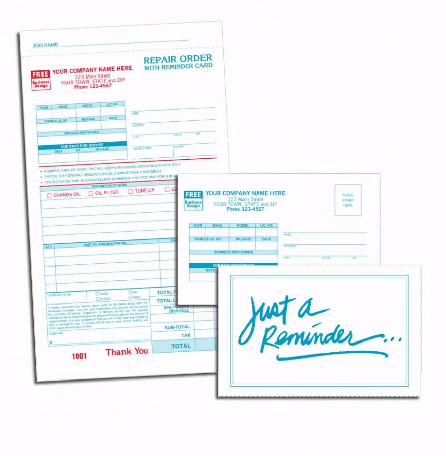 649 - Repair Order Forms with Reminder Card