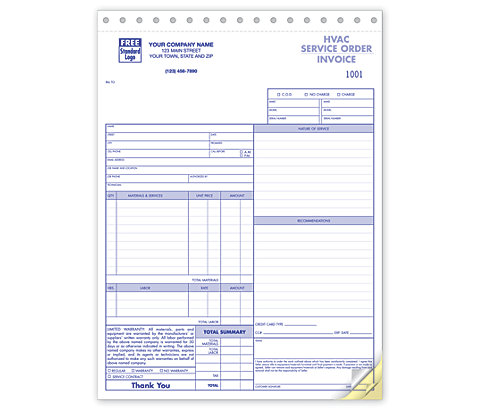 Service Order Form with Customize Imprint, numbering and Logo. 