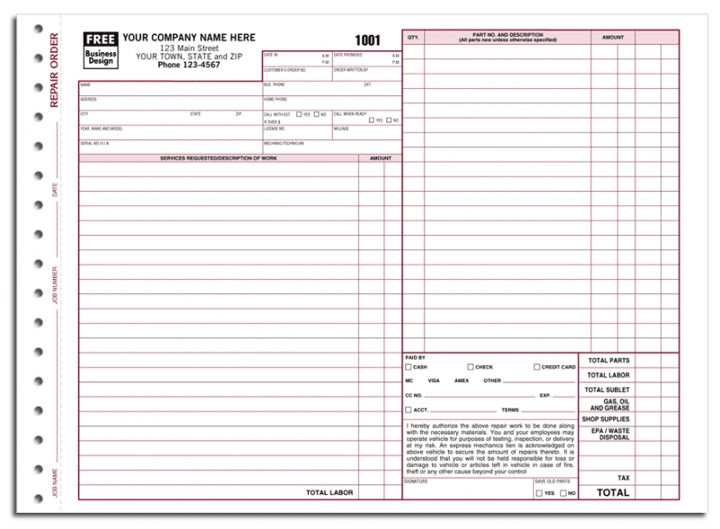 6581 - Large Auto Repair Order Form Printing