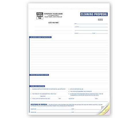 Custom printed cleaning proposal forms