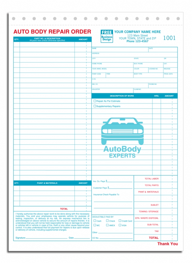 6597 - Custom Auto Body Repair Order Forms