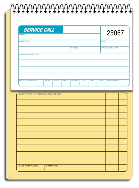 Track service calls with this spiral bound book including consecutive numbering for easy archiving.