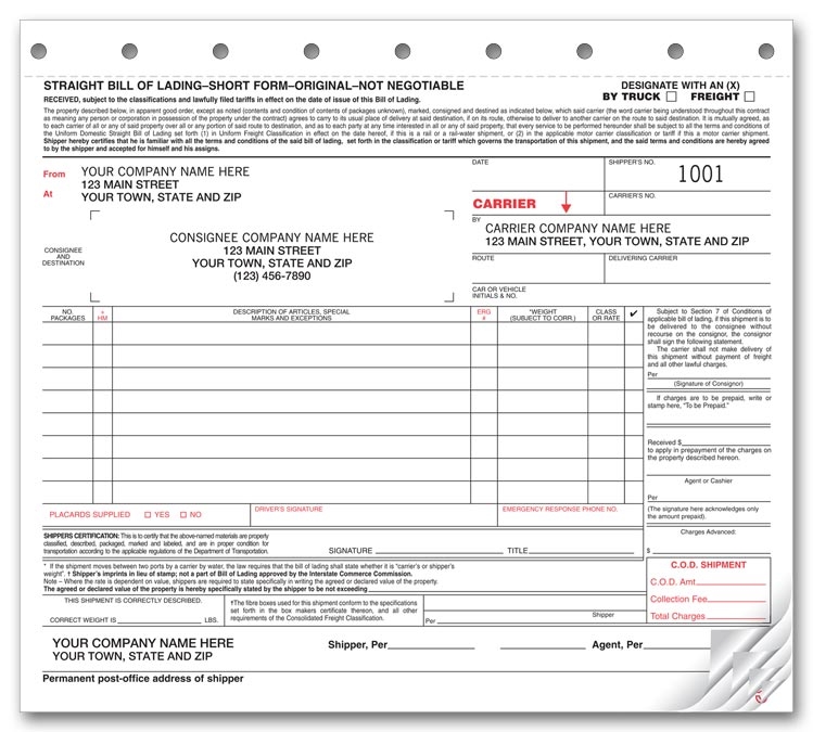 7200 - Personalized Bills of Lading