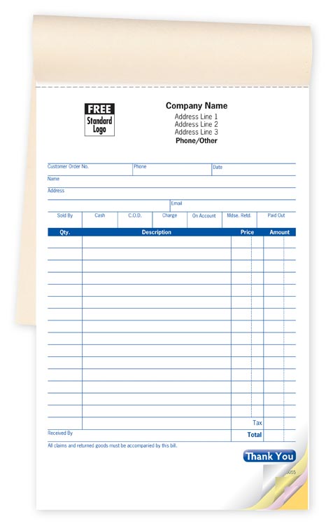 These large format receipt books are customized with your business name and information, as well as your logo, if you choose.