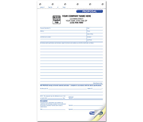 Customized compact carbonless proposals that come in duplicate or triplicate format.