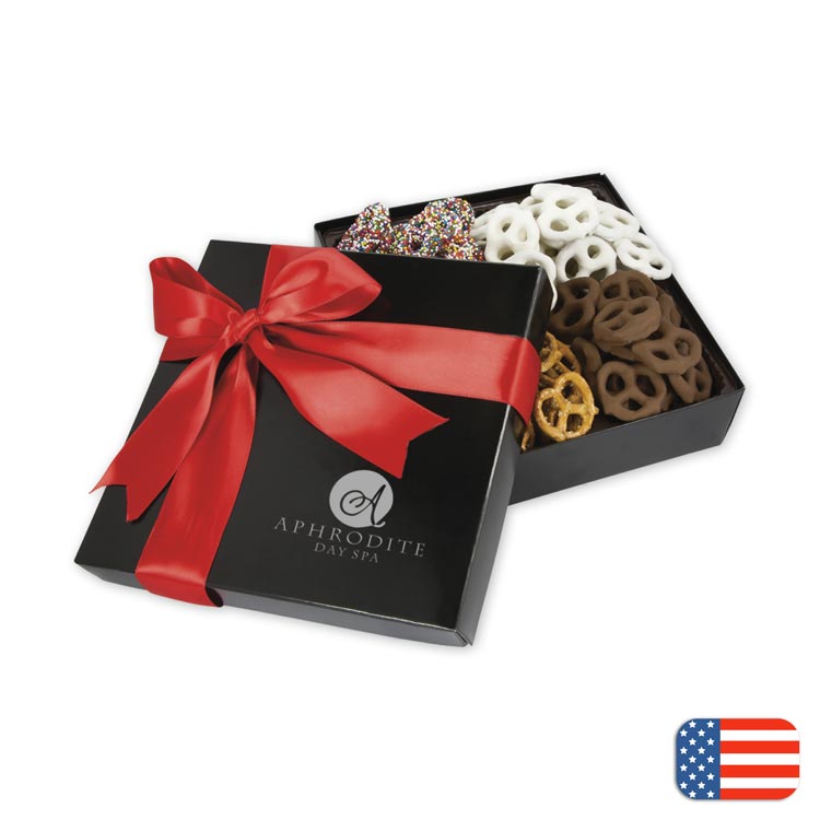 Custom Gourmet Pretzel Gift Box with mutiple type of chocolates
