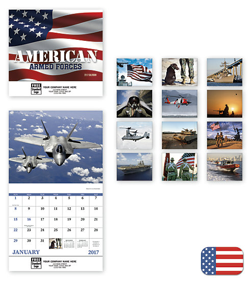 Delight customers with a customized, Armed Forces wall calendar. 