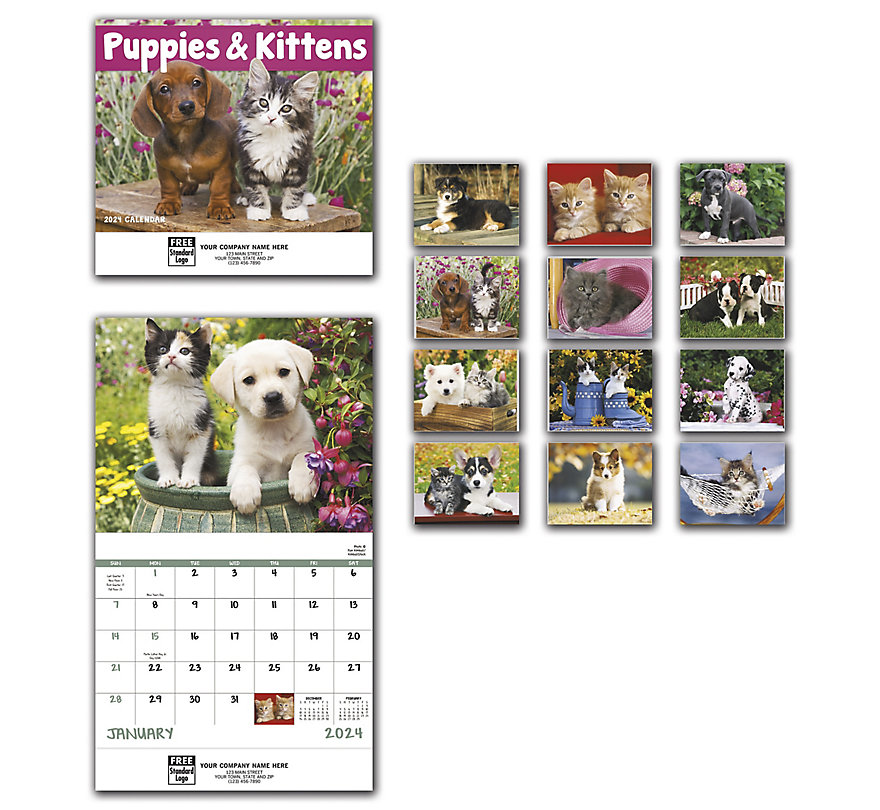Beautiful and passionate calendars for the year 2024 featuring puppies and kittens photography. For animal lovers.