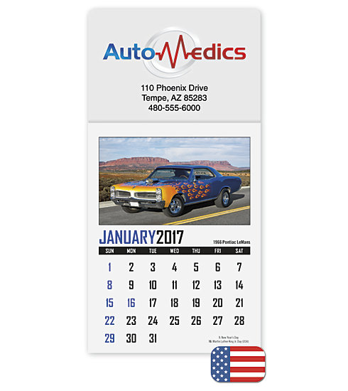 2017 Self Adhesive Calendar with Full-color Muscle Cars design  