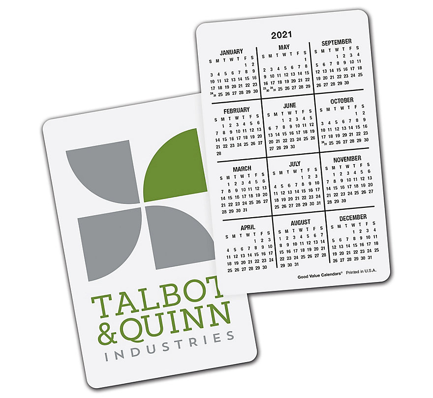 These 2021 wallet calendars can be customized online with your logo at no extra cost. Vertical format.