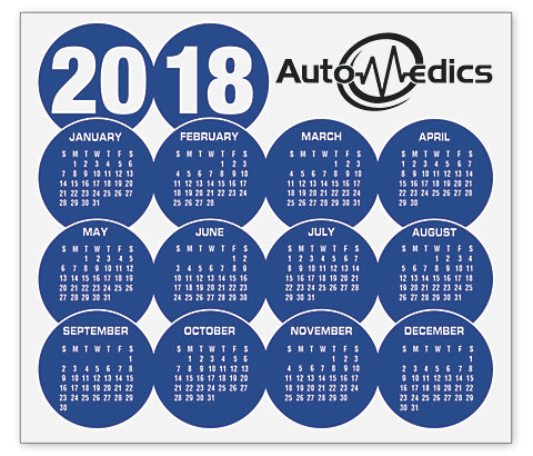 2018 custom magnet calendars with company logo on white and blue design.