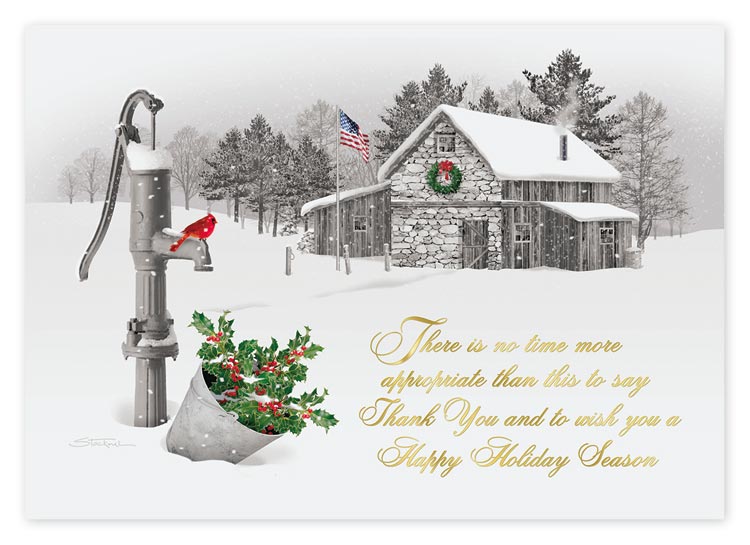 Traditional scene of winter for a sincere thank you holiday card.