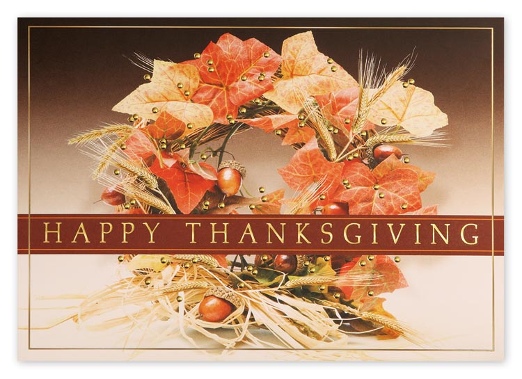 These custom printed Thanksgiving cards display beautiful Fall colors.