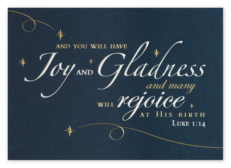 This Christmas card is custom printed with your information and a verse from Luke 1:14