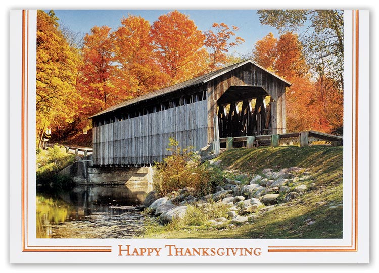 Thanksgiving card with pastoral and reminiscent of autumns past and company's personalization
