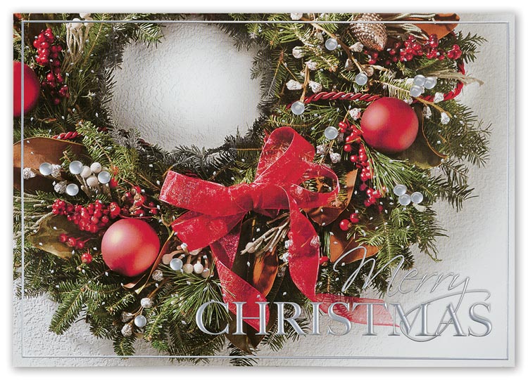 Elegant Christmas card with richly decorated and designed with company's personalization
