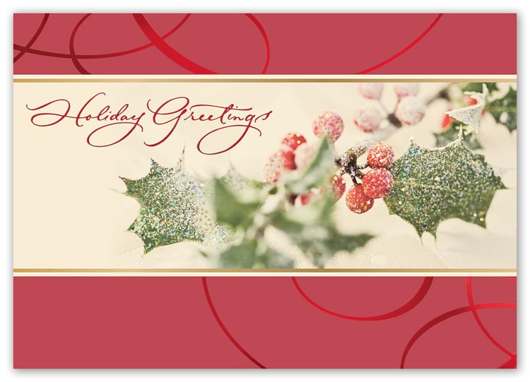 Custom holiday cards with fresh fallen snow images and with personalized greetings
