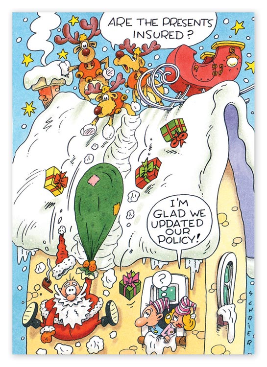Auto insurance Christmas card with fun imagery.