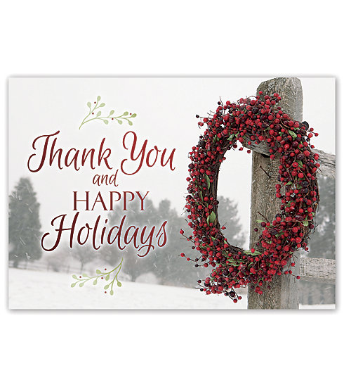 Send your customers your gratitude this holiday season with this simply thankful card.