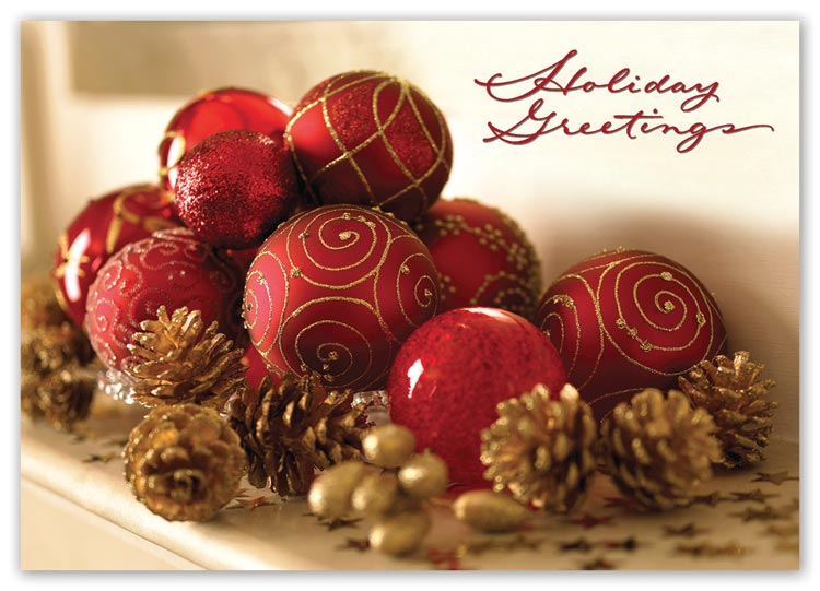 Holiday card with full color simple ornamental image
