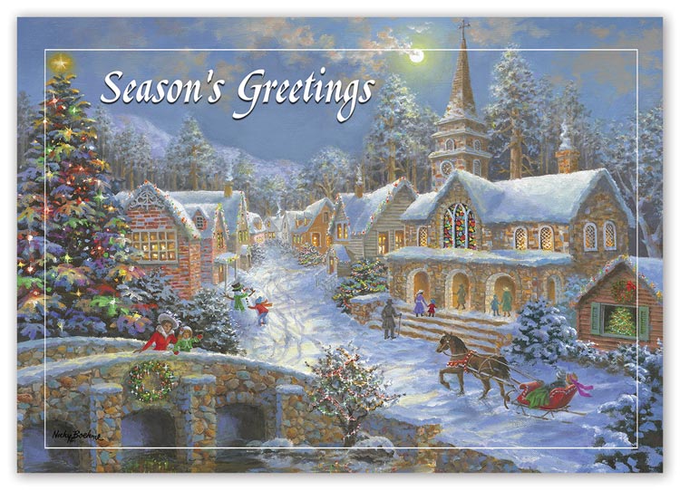Budget holiday card with Christmas dream and imprint limited to black ink
