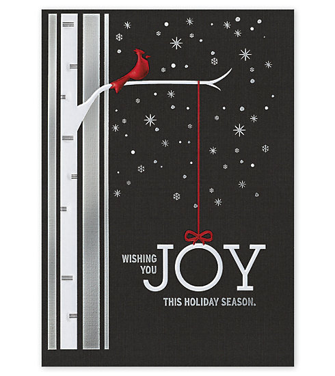 Delight all the clients on your mailing list this holiday season. A beautiful cardinal adorns the front of this card.