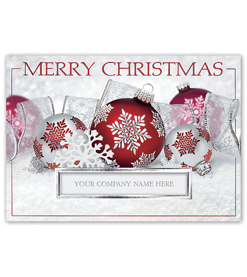 Send this beautiful Christmas card adorned with ornaments to show your customers you wish them the best