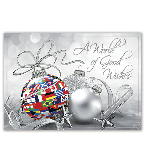 Perfect for international businesses, this worldwide card displays flags of many nations.