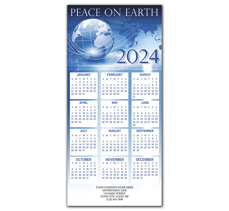 2024 holiday greeting card with two world globes to wish for a united world peace.