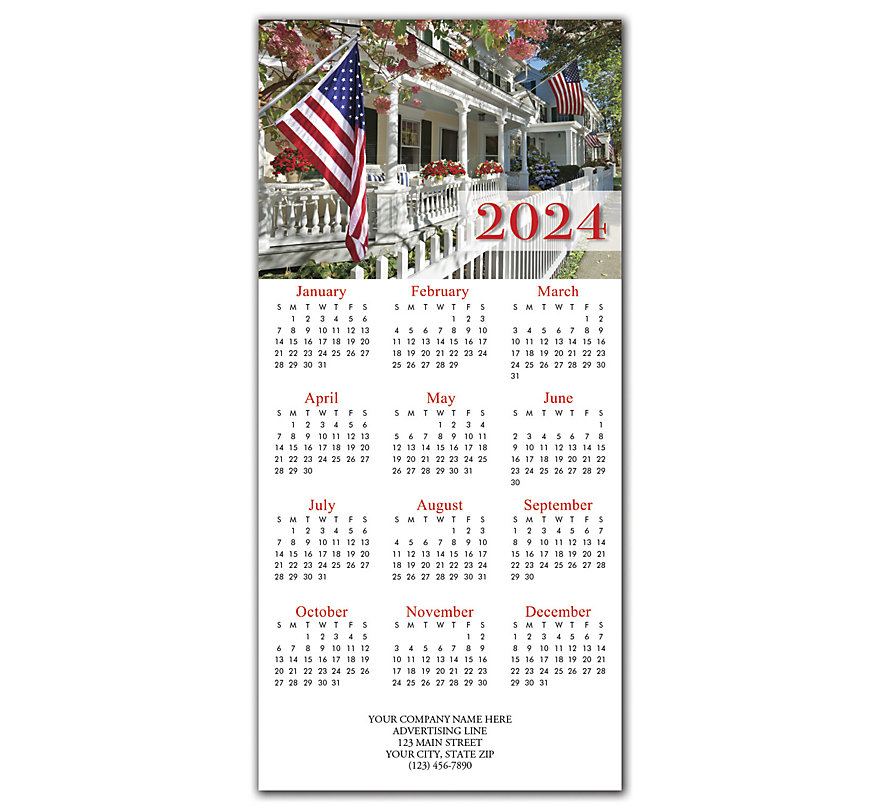 2024 holiday greeting card with southern homes proudly displaying their American flag.