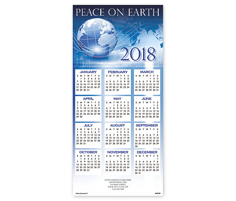 2018 holiday greeting card with blue background and globe.