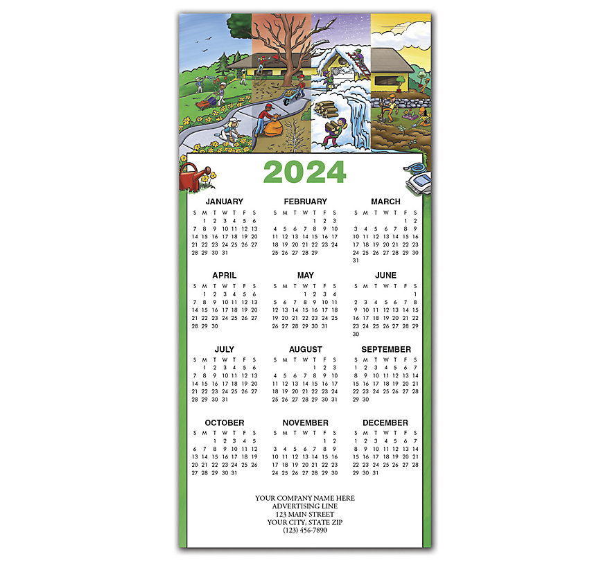 2024 holiday greeting cards with a landscaping theme across all four seasons.