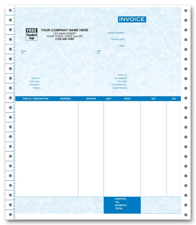 9088G - Custom Imprinted Continuous Invoice for Peachtree