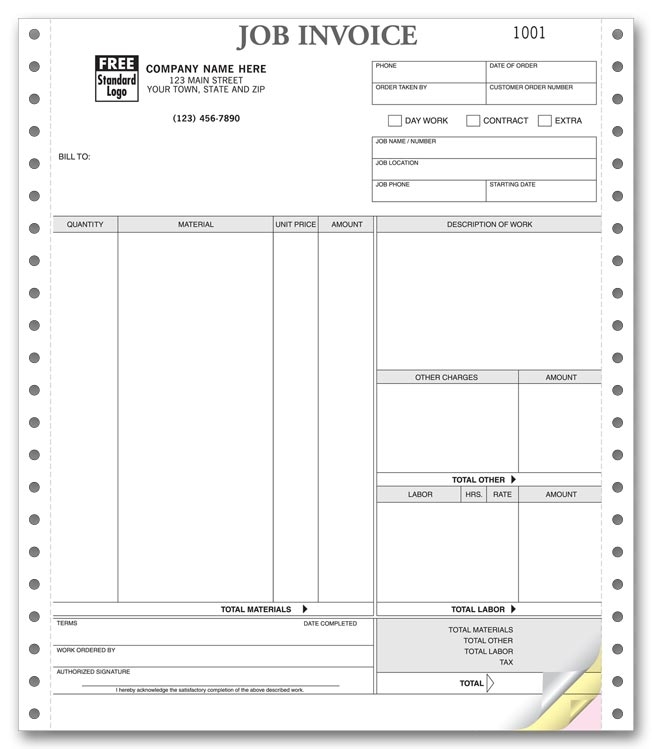 9251 - Custom Imprinted Continuous Job Invoice