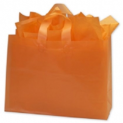 Orange Frosted Plastic Shopping Bags