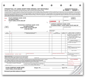 Straight Bills of Lading - Truck or Freight