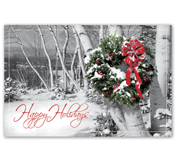 Snowy wreath-themed holiday poscards