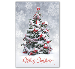 Christmas tree postcards with red bows for decorations.