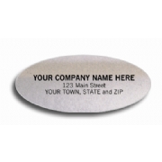 Small silver oval advertising labels