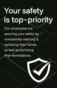 Window cling that reads Safety is our top-priority