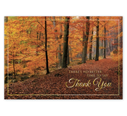 Customized Thanksgiving card featuring woods scenery