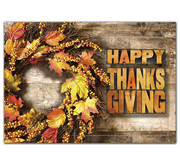 Thanksgiving greeting card with Fall color wreath